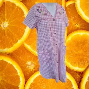 Elegant Emily Women's Button-Down Embroidered‎ Cotton-Poly Robe Size Large